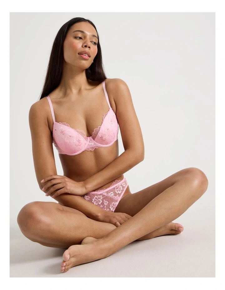 Embroidery Dainty Padded Plunge Bra in Pink image 2