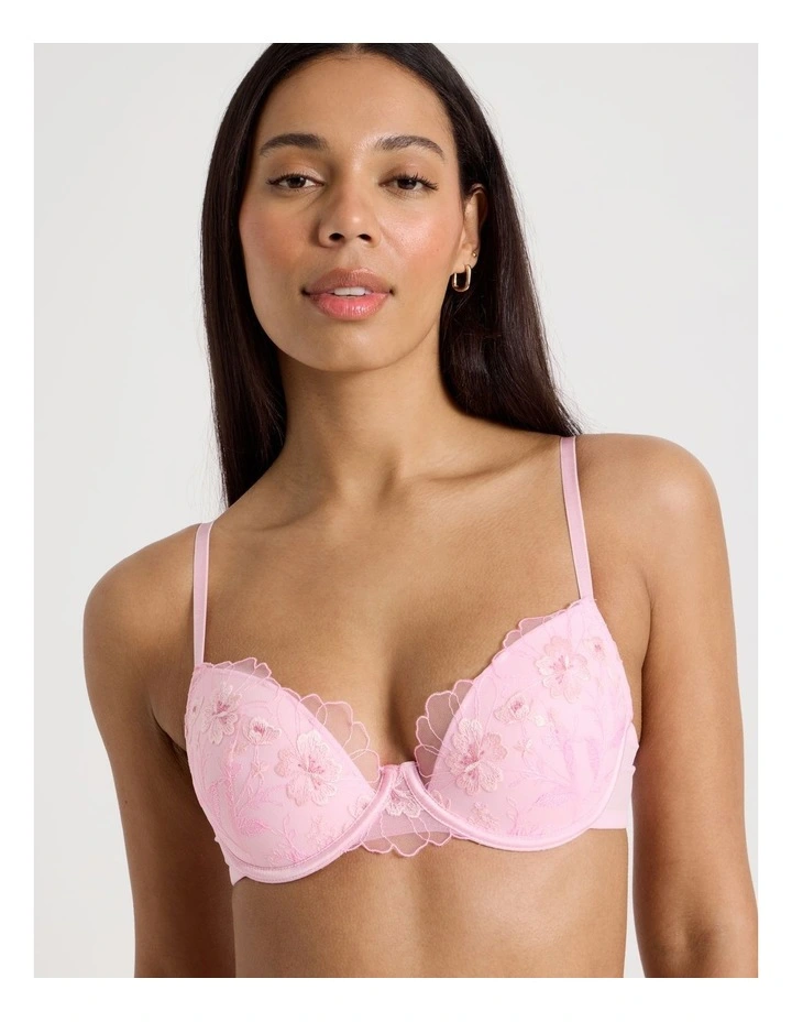 Embroidery Dainty Padded Plunge Bra in Pink image 4