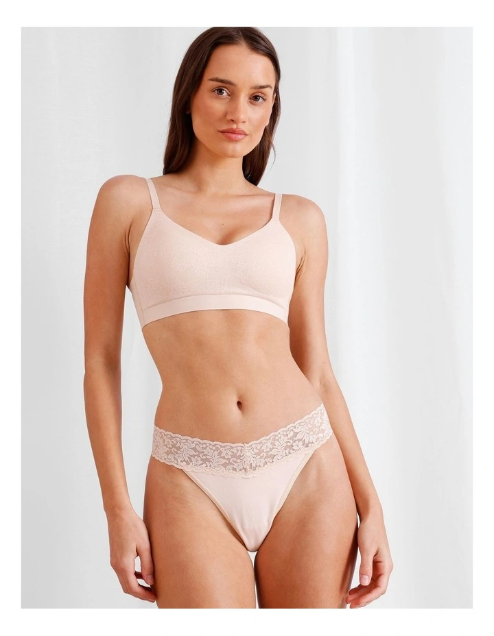 Captivate Cotton Lace G-String in Beige image 3
