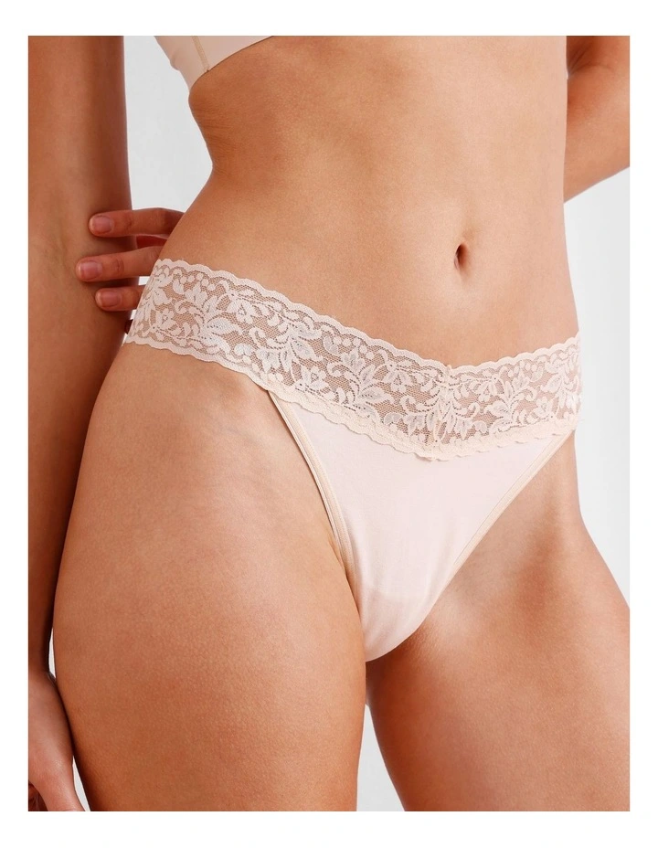 Captivate Cotton Lace G-String in Beige image 4
