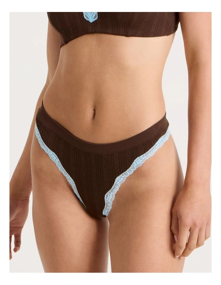 Lola Seamless Pointelle G-String in Brown image 4