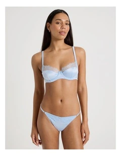 The Vow Satin & Lace G-String in Blue