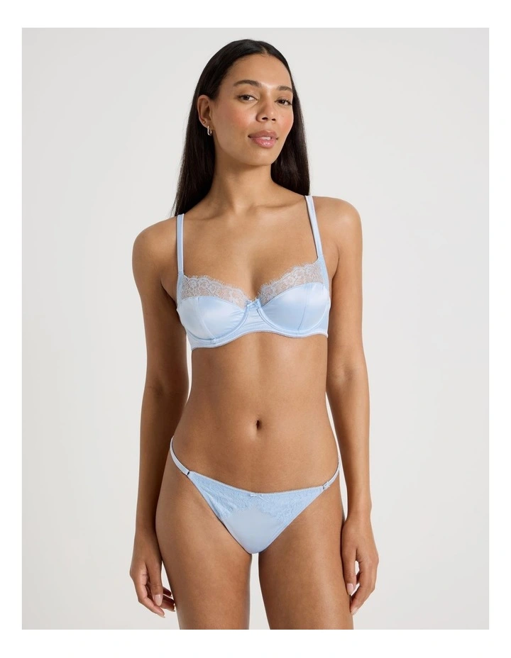 The Vow Satin & Lace G-String in Blue image 1