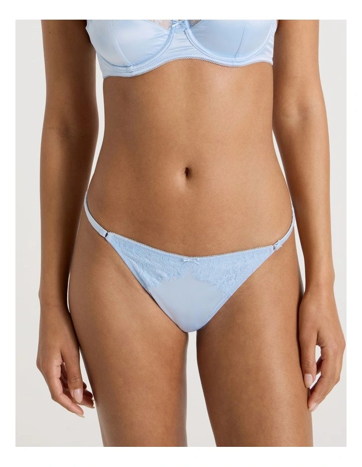 The Vow Satin & Lace G-String in Blue image 3
