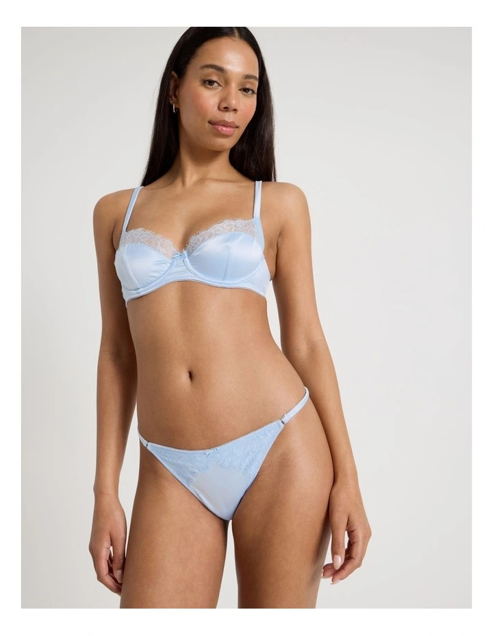 The Vow Satin & Lace G-String in Blue image 4