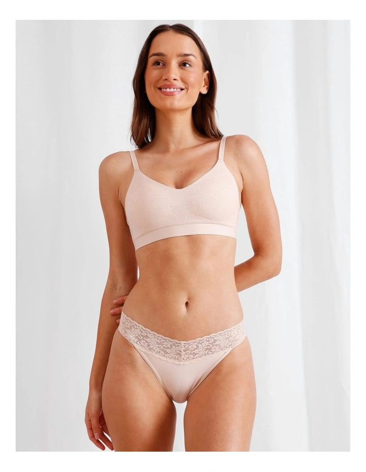 Captivate Cotton & Lace Bikini in Beige image 1