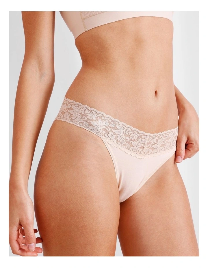 Captivate Cotton & Lace Bikini in Beige image 2