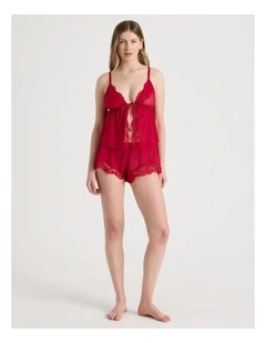 Delicate Lace Mesh & Lace Short in Red