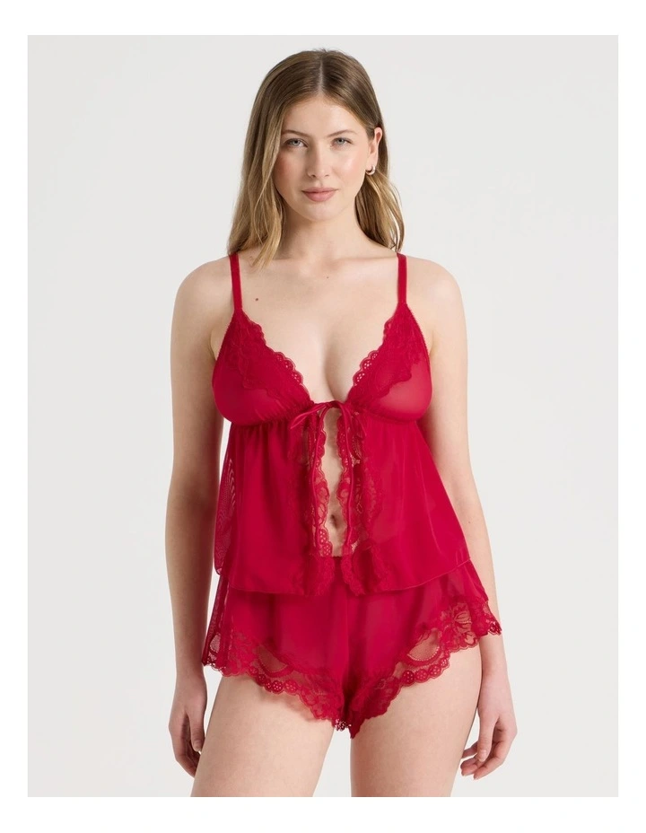 Delicate Lace Mesh & Lace Short in Red image 3