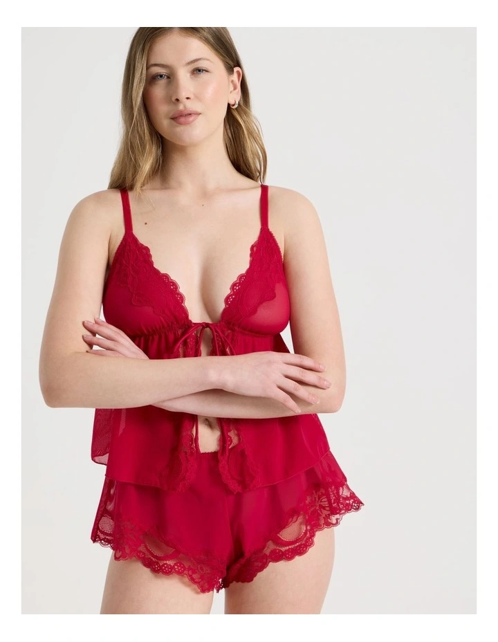 Delicate Lace Mesh & Lace Short in Red image 4