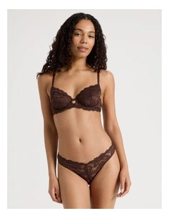Lola Broderie Lace V Cut Brazilian in Chocolate