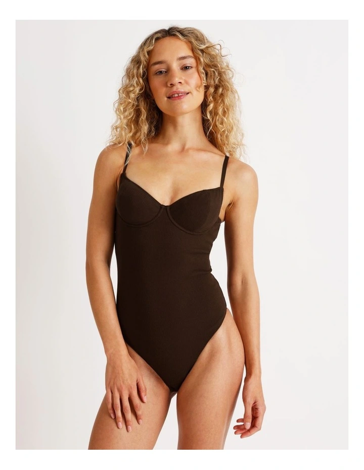 Lola Cotton Rib Balconette Bodysuit in Chocolate image 5