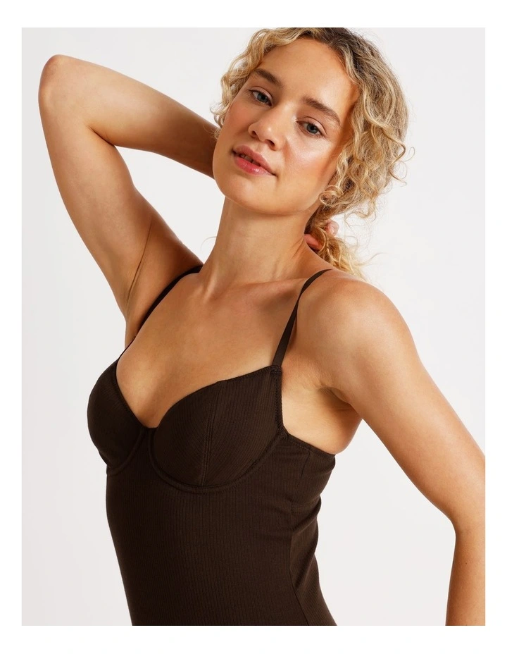 Lola Cotton Rib Balconette Bodysuit in Chocolate image 7