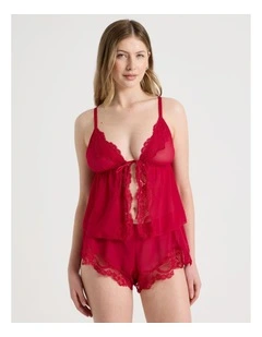 Delicate Lace Mesh & Lace Camisole in Red