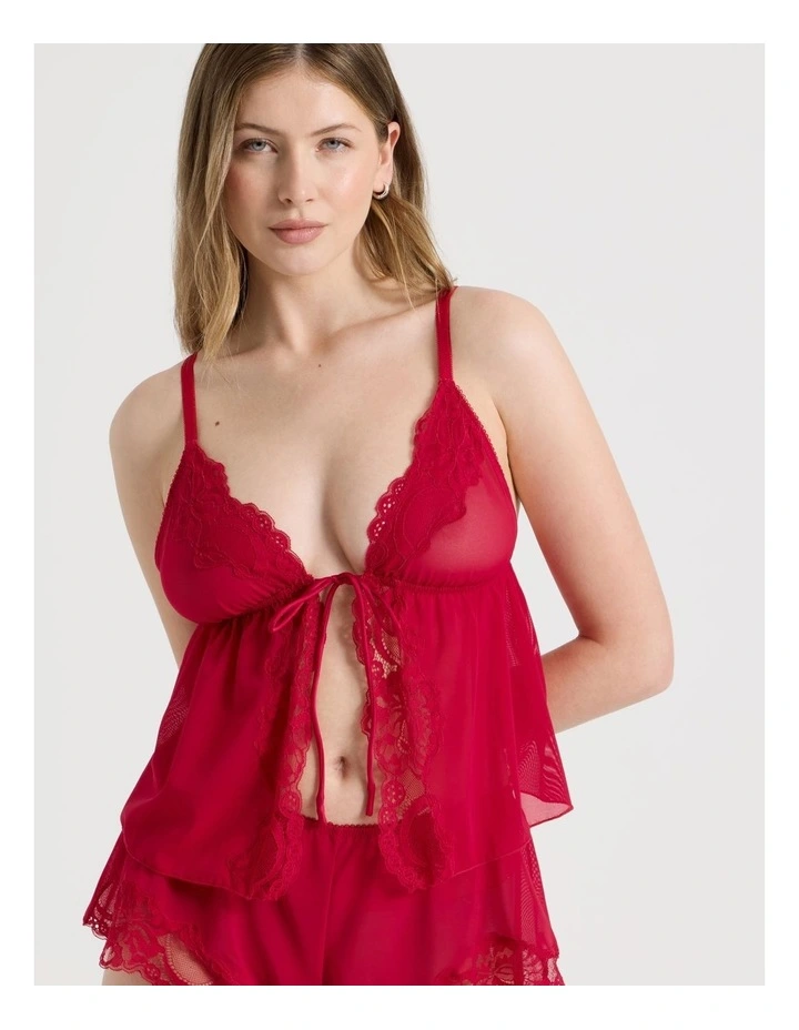 Delicate Lace Mesh & Lace Camisole in Red image 2