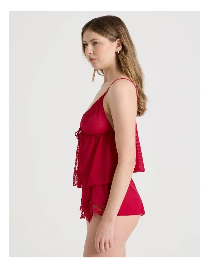 Delicate Lace Mesh & Lace Camisole in Red image 3