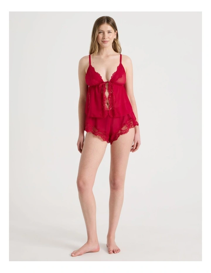 Delicate Lace Mesh & Lace Camisole in Red image 4
