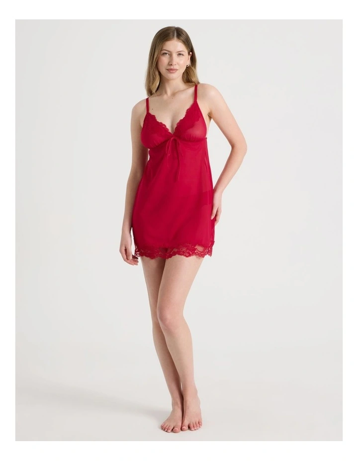 Delicate Lace Mesh & Lace Chemise in Red image 1