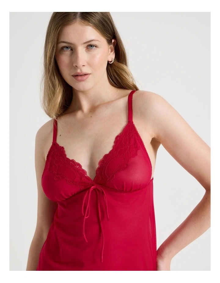 Delicate Lace Mesh & Lace Chemise in Red image 3
