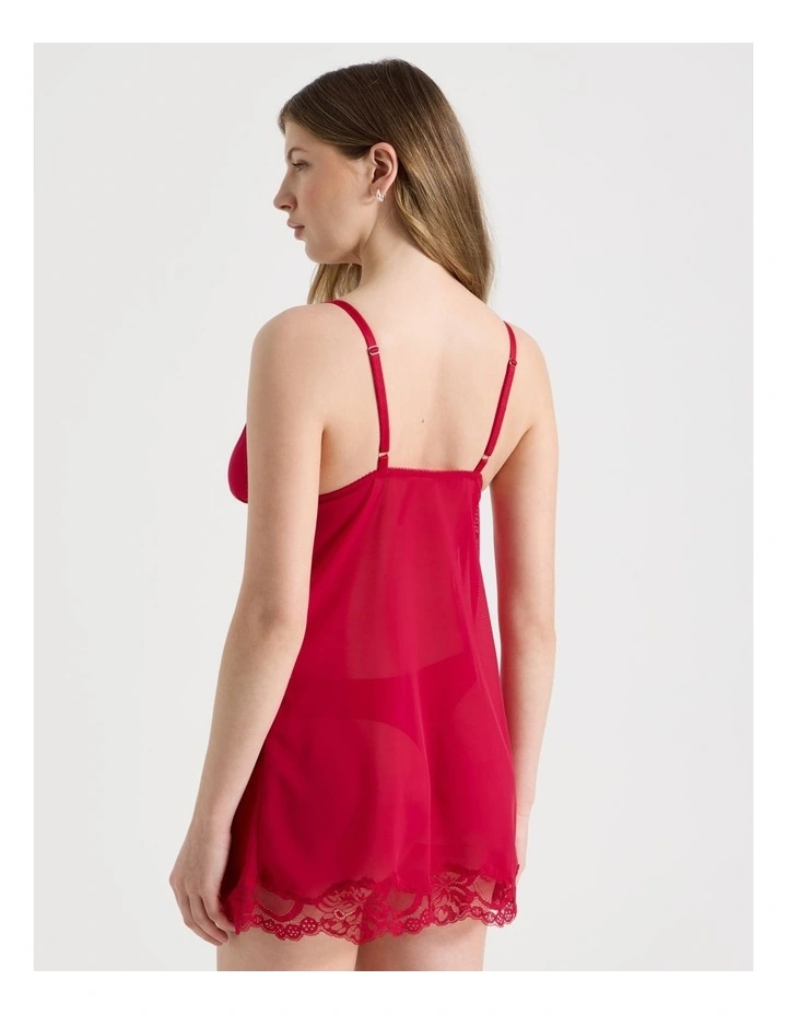 Delicate Lace Mesh & Lace Chemise in Red image 5