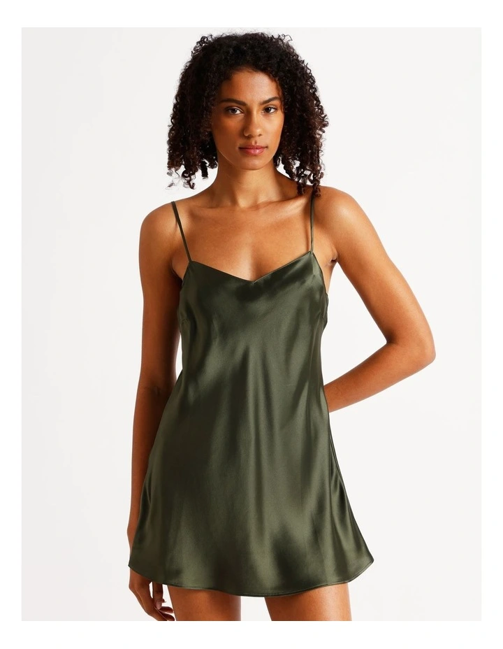 Silk Chemise in Olive image 2