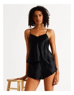 Silk Cami Boxer Set in Black