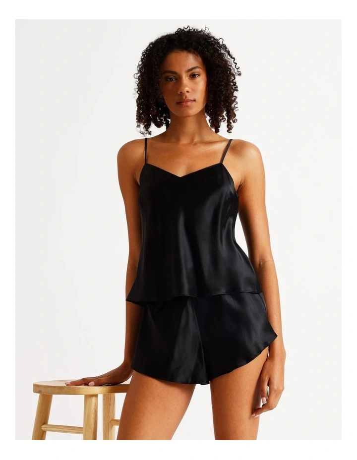 Silk Cami Boxer Set in Black image 1