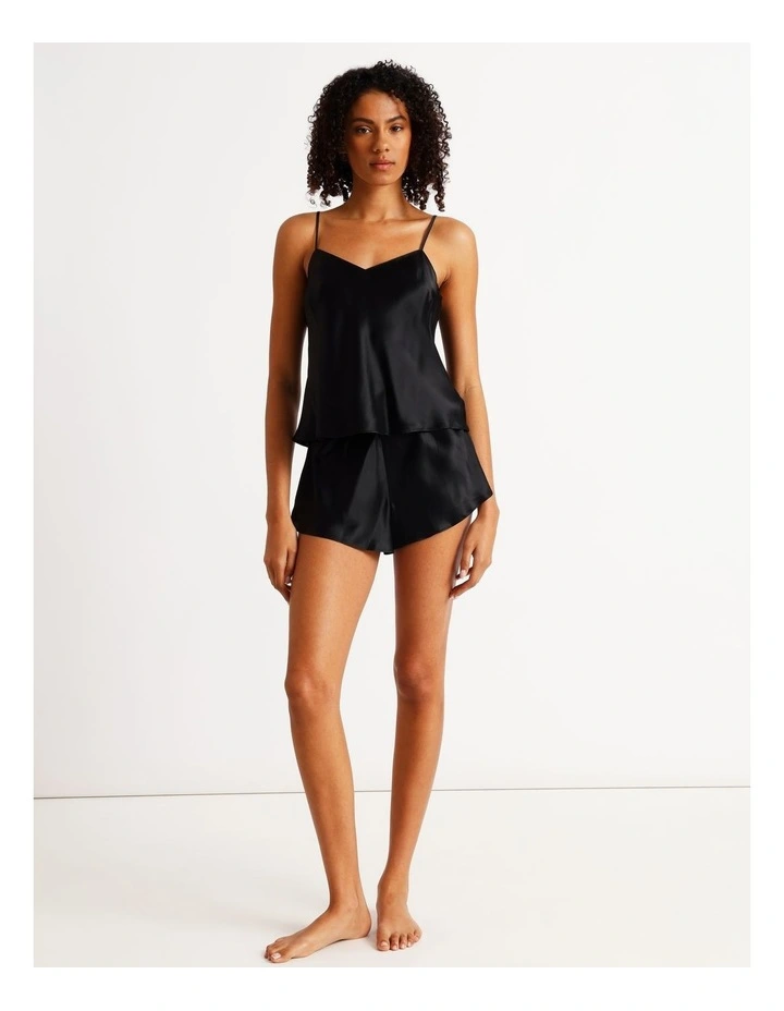 Silk Cami Boxer Set in Black image 2