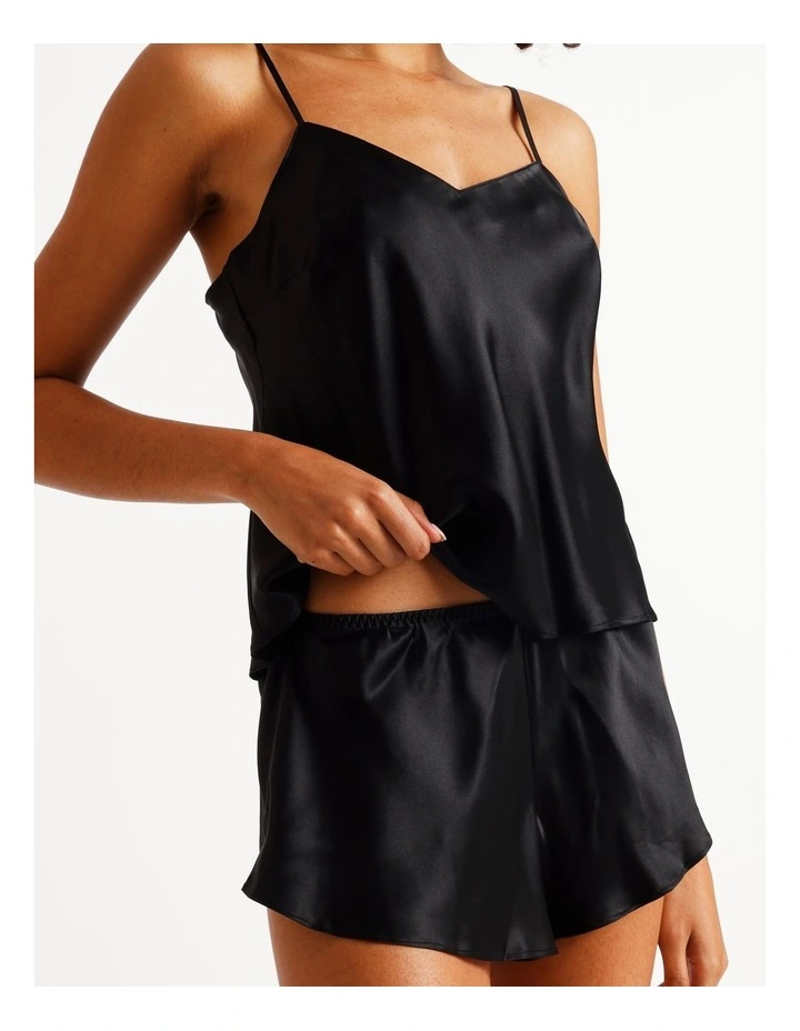 Silk Cami Boxer Set in Black image 4