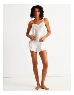 Silk Cami Boxer Set in White