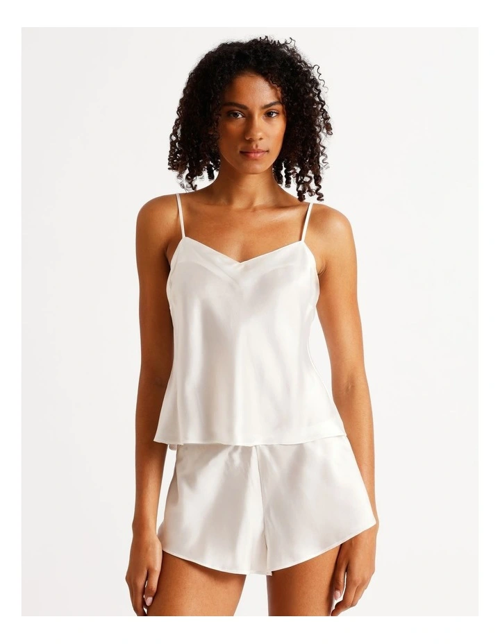 Silk Cami Boxer Set in White image 2