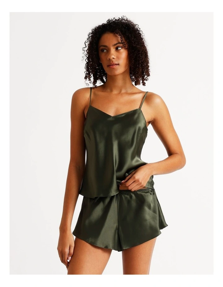 Silk Cami Boxer Set in Olive image 1