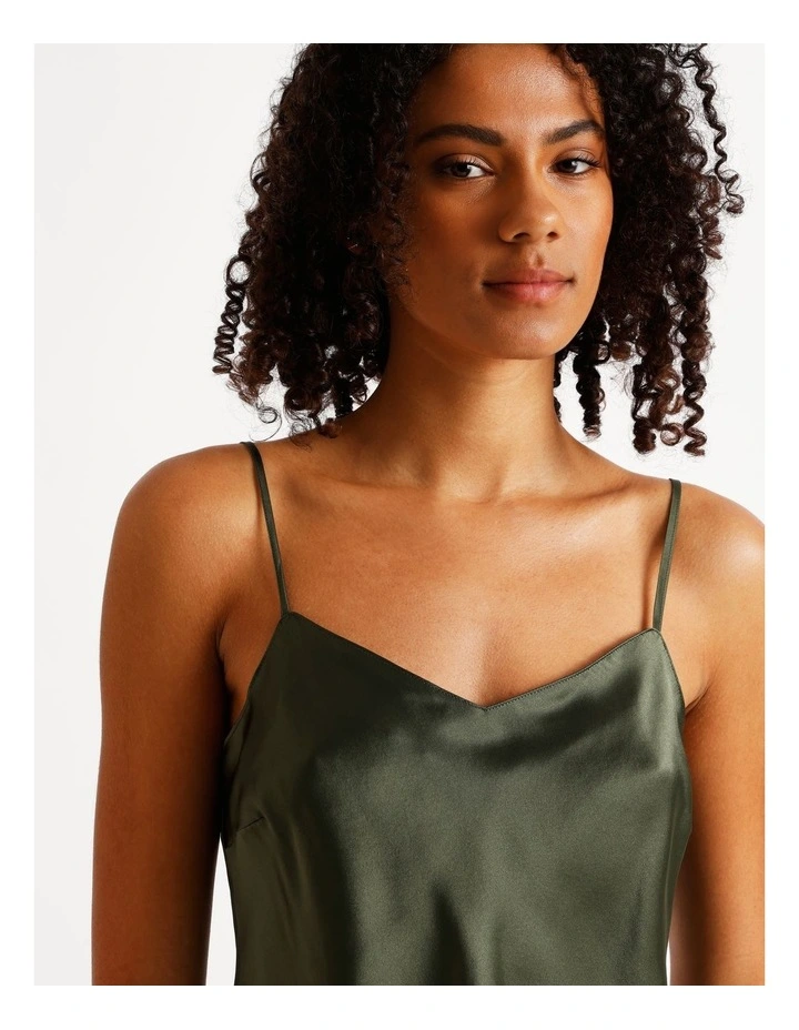 Silk Cami Boxer Set in Olive image 2