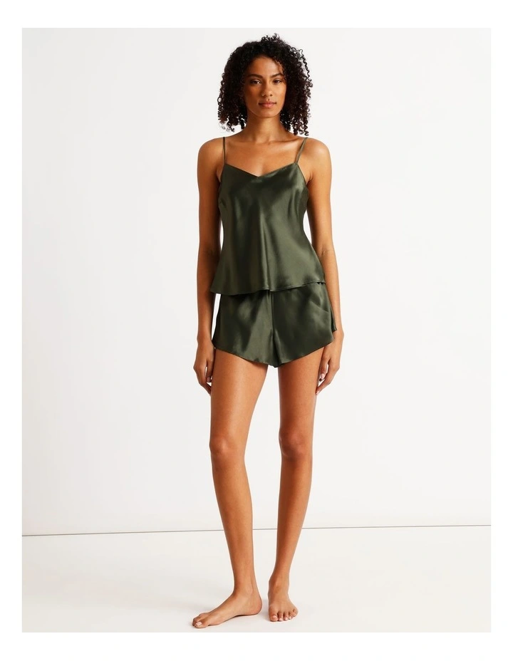Silk Cami Boxer Set in Olive image 3