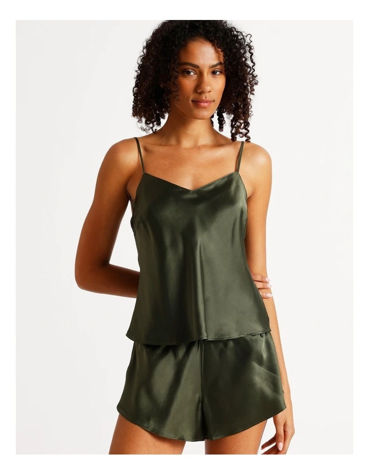 Silk Cami Boxer Set in Olive image 4
