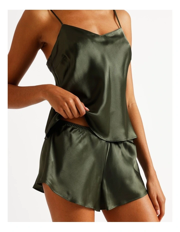Silk Cami Boxer Set in Olive image 5