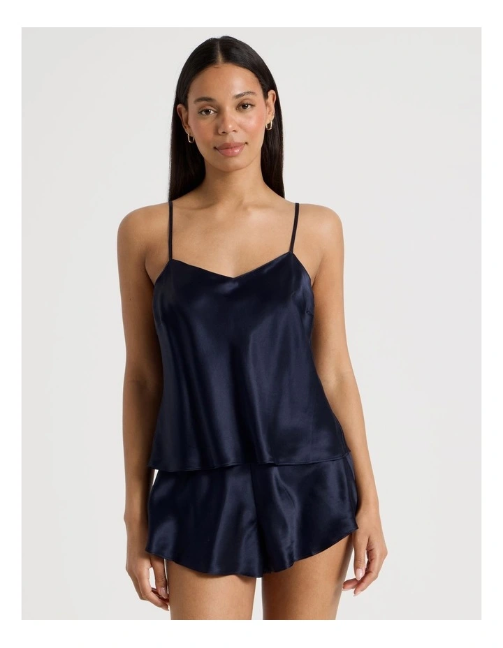 Silk Cami Boxer Set in Navy image 2