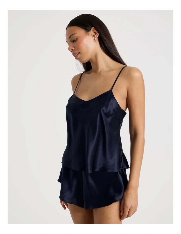 Silk Cami Boxer Set in Navy image 3