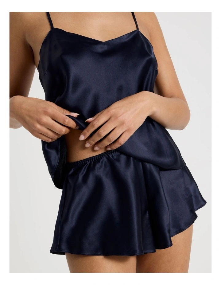 Silk Cami Boxer Set in Navy image 5