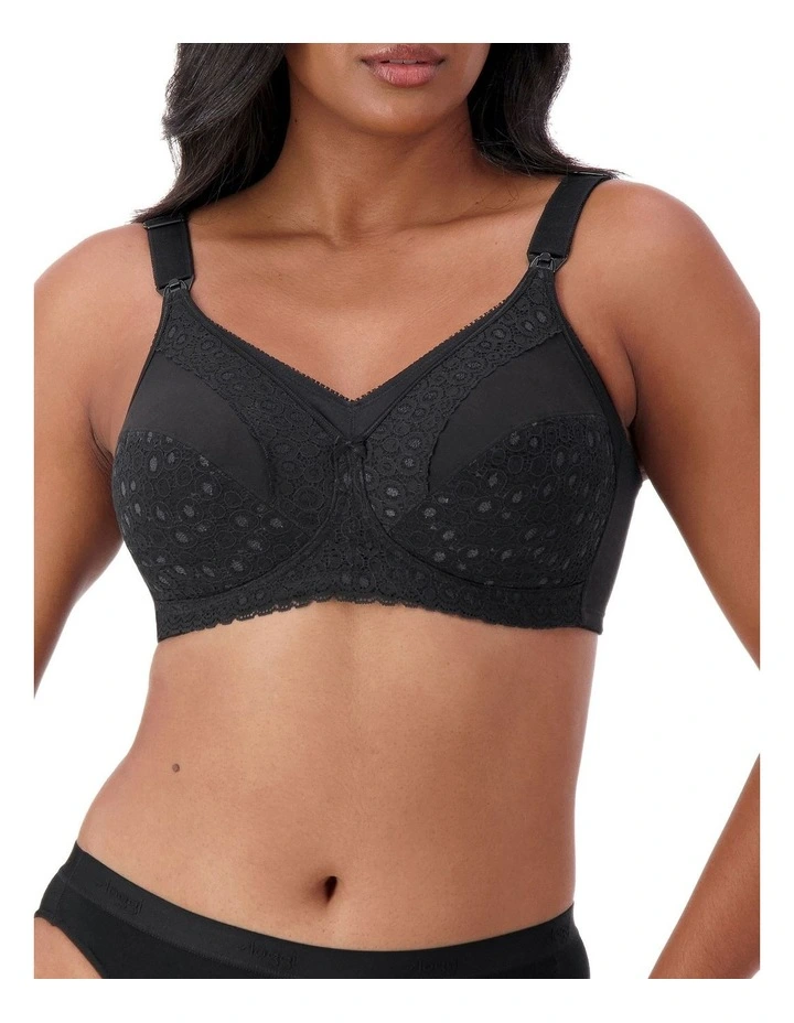 Lace Maternity Wirefree Bra in Black image 3