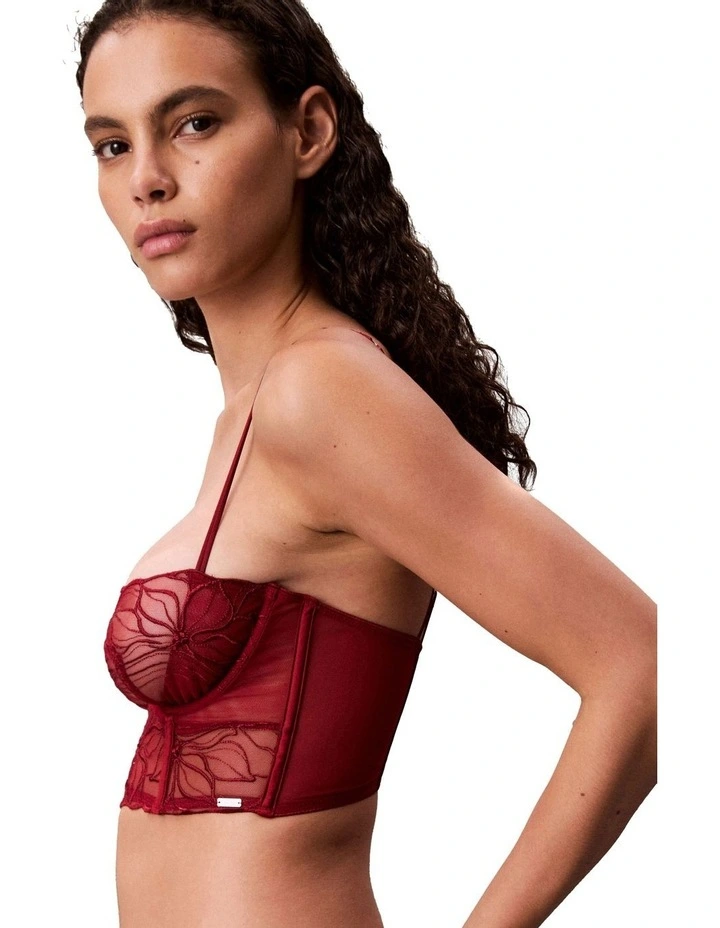 Black Floral Lace Unlined Balconette in Red image 3