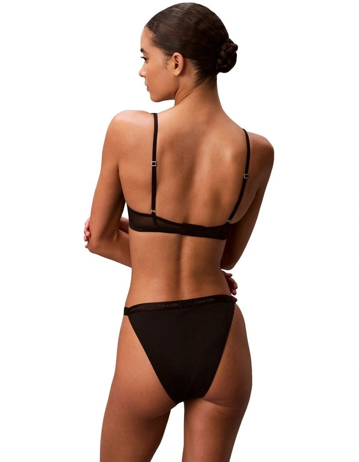 Minimalist Mesh Push Up Plunge Bra in Black image 3