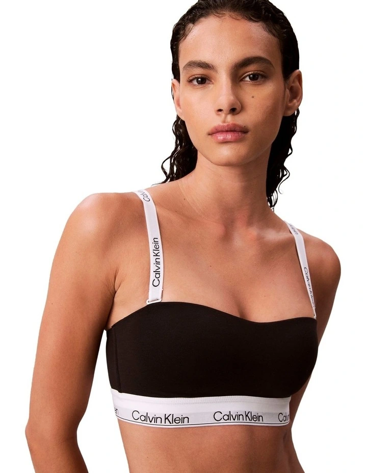 Icon Cotton Modal Lightly Lined Bandeau Bralette in Black image 1