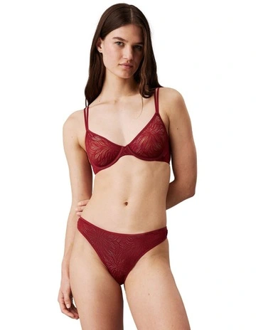 Sheer Marquisette Lace Unlined Demi Bra in Ruby