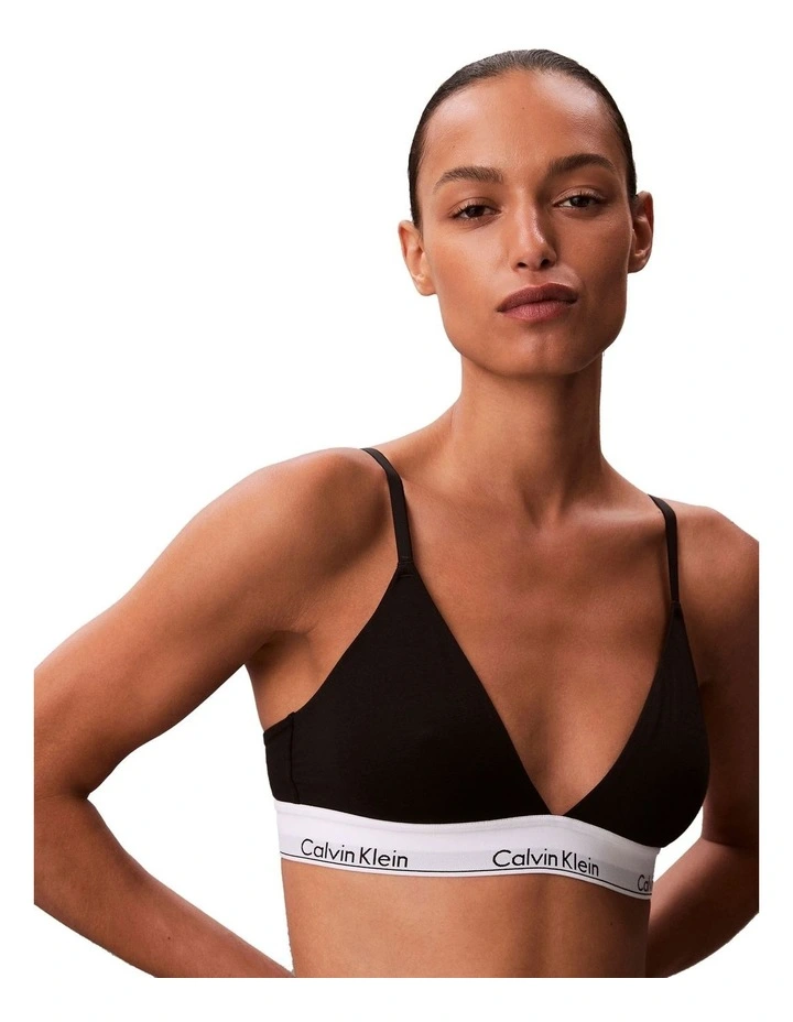 Icon Cotton Modal Lightly Lined Triangle Bralette in Black image 1