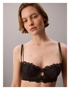 CK BLACK FLORAL LACE LIGHTLY LINED BALCONETTE BLACK