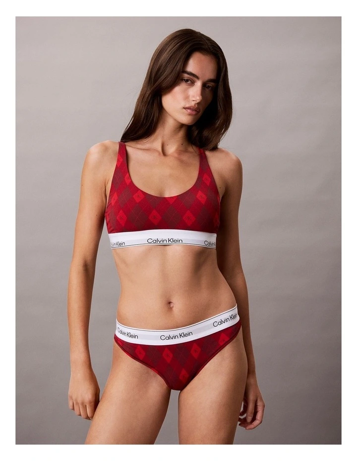 ICON COTTON MODAL LIGHTLY LINED BRALETTE ARGYLE 25 SMALL ESTABLISHED RED image 3