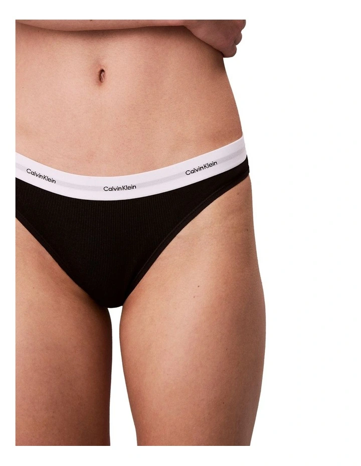 Cotton Stretch Rib Bikini Brief in Black image 3