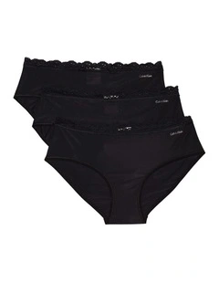 Microfiber Stretch With Lace Hipster Briefs 3 Pack in Black