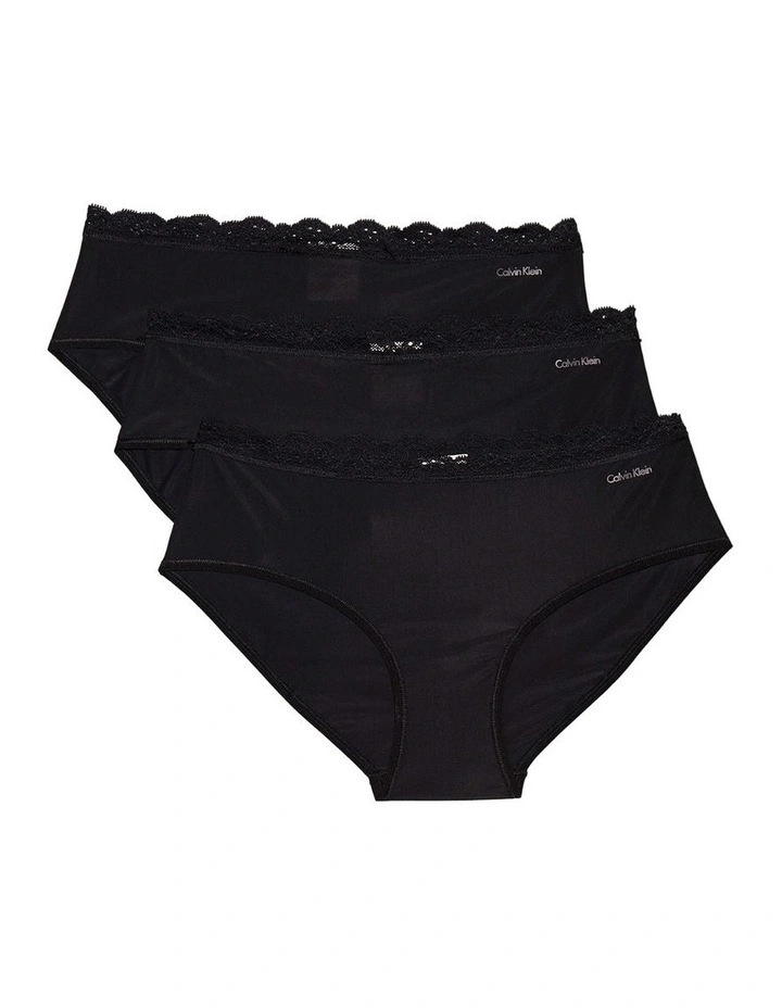 Microfiber Stretch With Lace Hipster Briefs 3 Pack in Black image 1